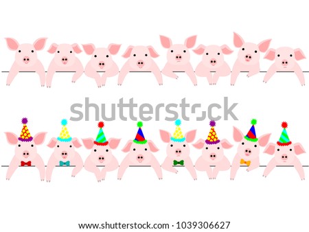 Little Pigs Border Set Without Party Stock Vector 1039306627 - Shutterstock