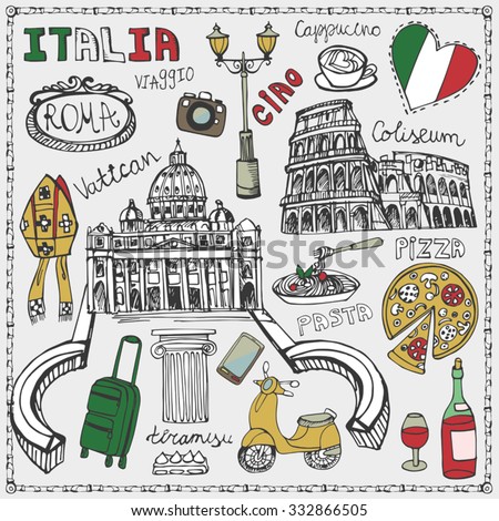 Welcome Italy Symbols Set Stock Vector 282675509 - Shutterstock