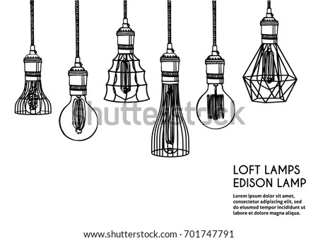 Hand Drawn Vector Set Of Different Geometric Loft Lamps Edison And Modern Chandeliers Sketch Hand Drawn Vector Set Of Different Geometric Loft Lamps Edison And Modern Chandeliers Sketch