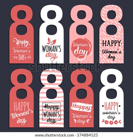 Vector Woman's day cards templates. Festive 8th of March illustrations for labels and tags.