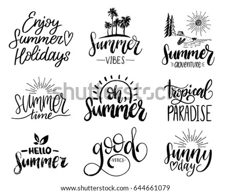 set hand drawn watercolor summer signs stock vector