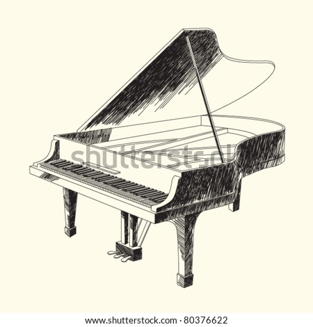 Black White Drawing Grand Piano Stock Vector 80376622 - Shutterstock