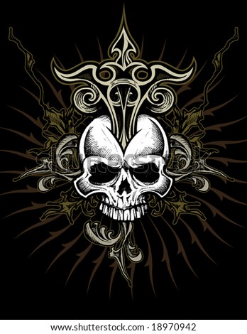 raster t vector shirt Black Tattoo Vector On Burning Stock Skull Background