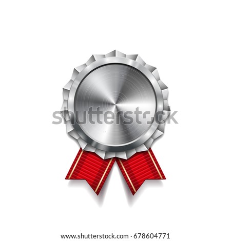 Silver Medal Red Ribbon Metallic Winner Stock Vector 678604771 ...