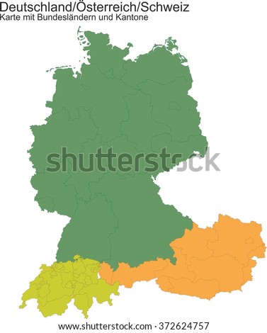 Map of Germany / Switzerland / Austria ... with provinces or cantons