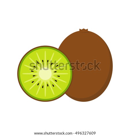 Kiwi fruit vector and slice of kiwi isolated on white background in flat style.