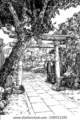 japan garden black and white dashed style sketch line art drawing with pen - Japanese Garden Bridge Drawing japan garden black and white dashed style sketch line art drawing with pen - Japanese Garden Bridge Drawing