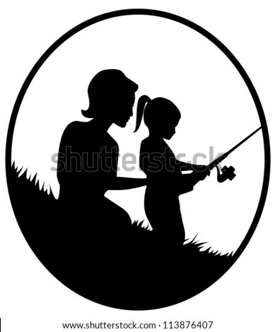 Download Vector Silhouette Illustration Mother Daughter Fishing ...