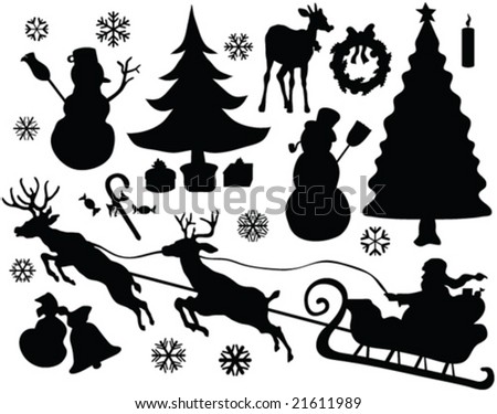 Collection Christmas Silhouettes Stock Vector 118608406 - Shutterstock