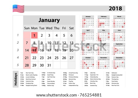 one year calendar 2018