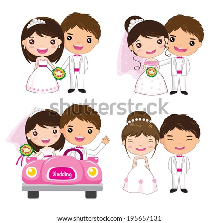 Cartoon Wedding Couple Set เวกเตอร์สต็อก 195657131 - Shutterstock