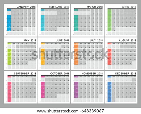 stock vector planner calendar for year week start sunday classic grid with numbers editable vector 648339067