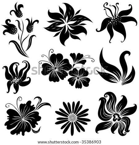 Set Black Flower Design Elements From Stock Vector 49295005 - Shutterstock