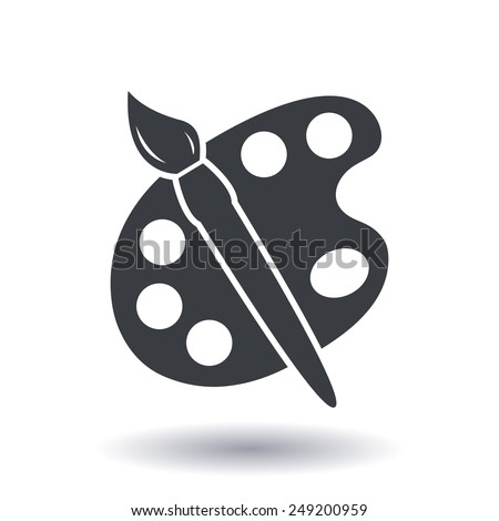 Paint Brush With Palette Icon Flat Design Style Paint Brush With Palette Icon Flat Design Style