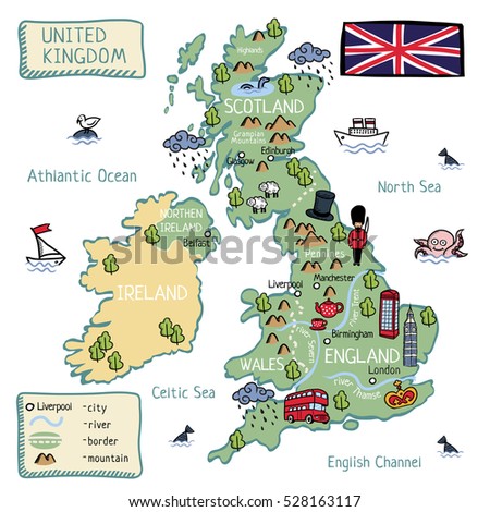 Cartoon Map United Kingdom England Scotland Stock Vector 528163117 ...