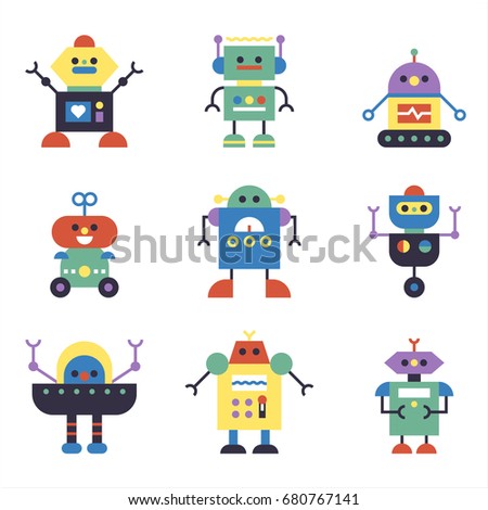 Various Cute Robots Vector Illustration Flat Stock Vector 680767141 ...