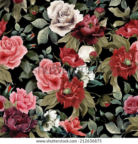 Seamless Floral Pattern Roses On Dark Stock Vector ...