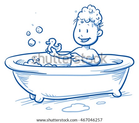 Cute Little Boy Sitting Bath Tub Stock Vector 467046257 - Shutterstock