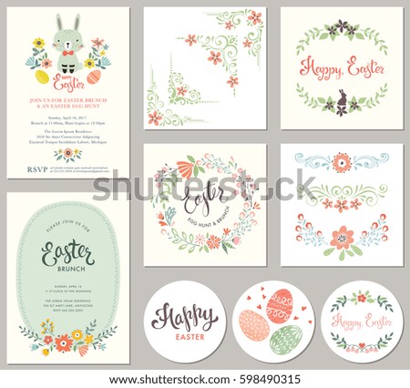 Vector Happy Easter Templates Eggs Flowers Stock Vector 598403510