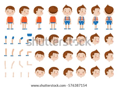 Boys Character Creation Set Icons Different Stock Vector 