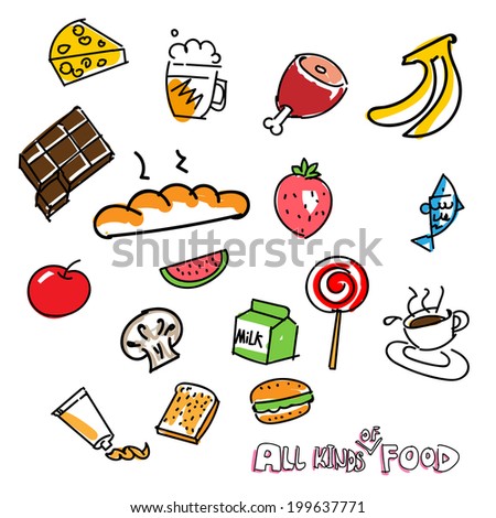 hand drawn all kinds of food for life - stock vector