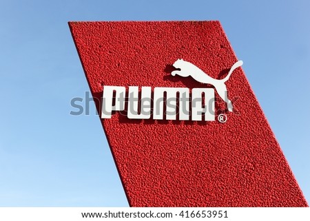 Skanderborg, Denmark - May 6, 2016: Puma logo. Puma is a major german multinational company that produces athletic, casual footwear, sportswear, headquartered in Germany