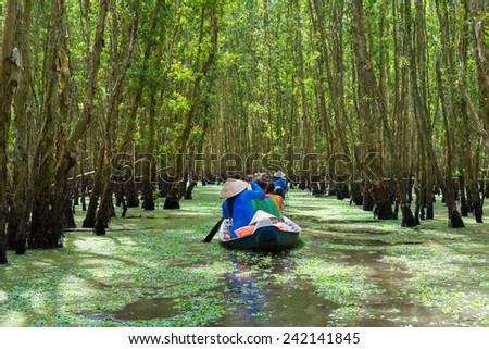 Tourism rowing boat in Mekong delta, Vietnam