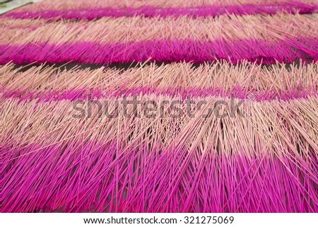 Incense sticks are drying outdoor under sunlight at Cao Thon, the Vietnamese traditional crafts village in Hung Yen province