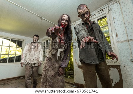 Zombies come into an abandoned house