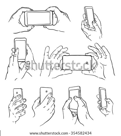 Hand Drawn Hands Mobile Phone Vector ìŠ¤í†¡ ë²¡í„° 354582434 - Shutterstock