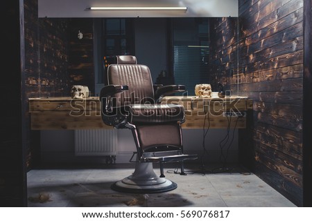 Stylish Vintage Barber Chair Wooden Interior Stock Photo 