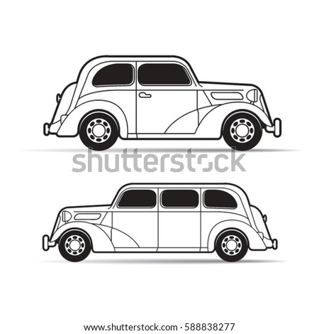Old Car Black Outlinevector Drawing Stock Vector 588838277 - Shutterstock