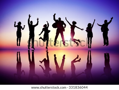 Business People Celebration Success Jumping Ecstatic Concept