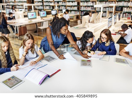 Education School Teacher Student Digital Tablet Technology Concept