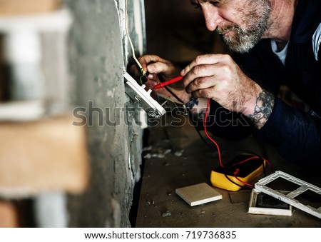 Electrician working house repair installation