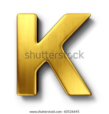 3d rendering of the letter K in gold metal on a white isolated ...