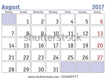 calendar august 2017