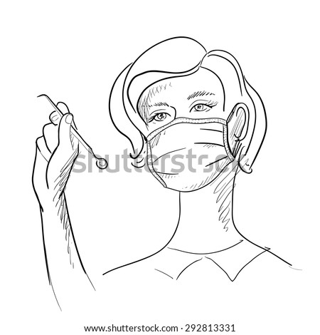 Vector Illustration Sketch Dentist Mask Holding Stock Vector 292813331