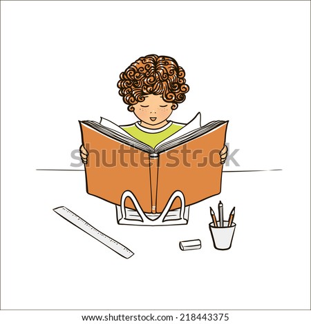 Vector Illustration Cartoon Boy Reading Big Stock Vector 69840670