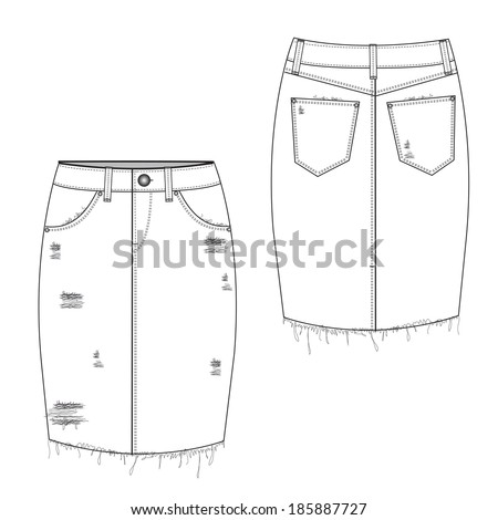 Vector Illustration Ripped Midi Jean Skirt Stock Vector 185887727