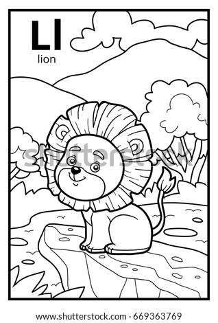 coloring book for children colorless alphabet letter l lion