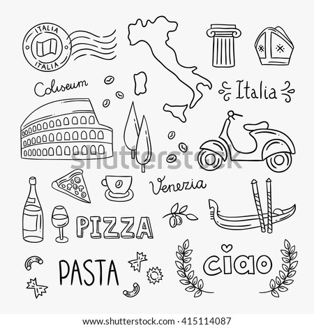 Download Italy Hand Drawn Icons Vector Illustrations Stock Vector ...