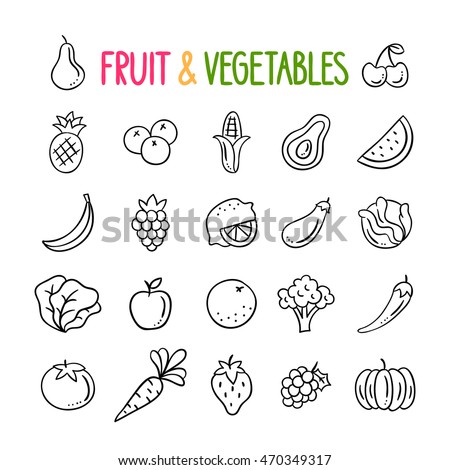 Fruit Vegetables Hand Drawn Vector Set Stock Vector 470349317 - Shutterstock