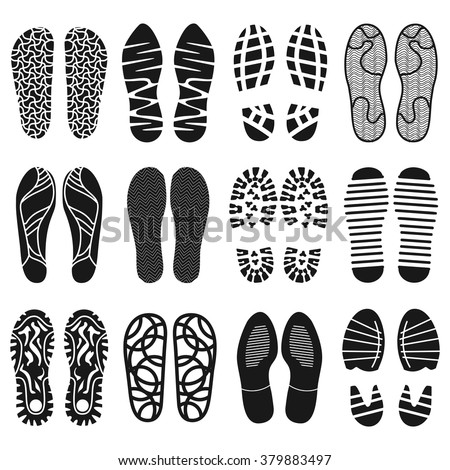 Collection Shoeprints Shoes Silhouette Black White Stock Vector ...