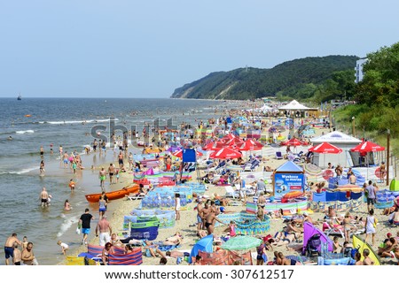 MIEDZYZDROJE AUGUST 16 Tourists Enjoy Sunny Stock Photo ...