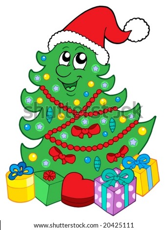 Santa Christmas Tree Gifts Vector Illustration Stock Vector 20425111 ...