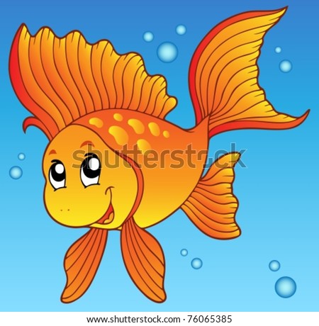 Cute goldfish in water - vector illustration.