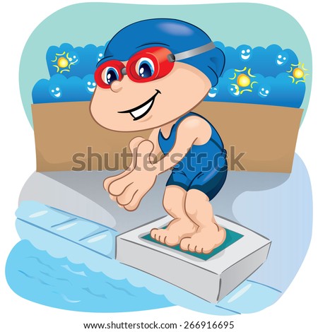 Illustration is a swimming athlete child preparing to enter the pool ...