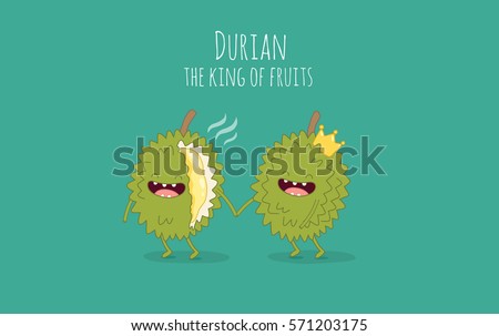 Funny durian fruits. Durian the king of fruits. Vector illustration.