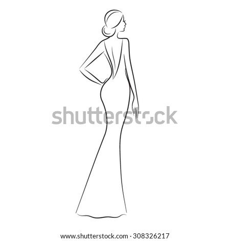 Fashion Model Sketch Silhouette Beautiful Woman Stock Vector 308326217 ...